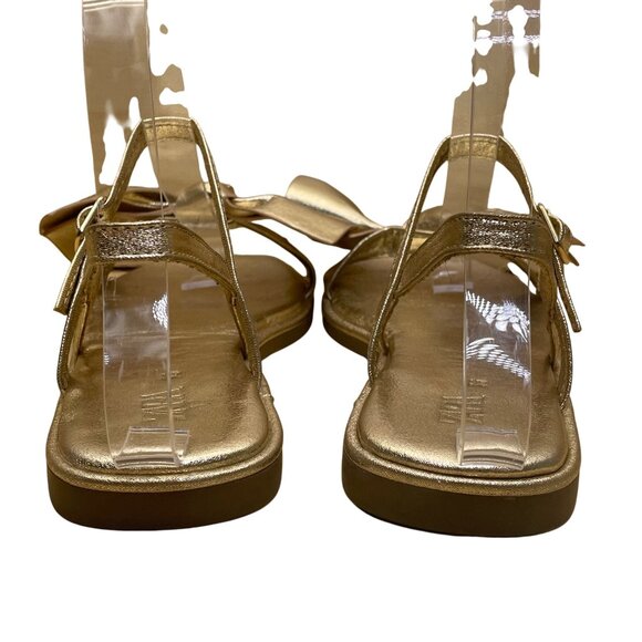 Zara Women’s Gold Metallic Adjustable Strap Bow Flat Sandals Size 6.5US - Picture 5 of 7